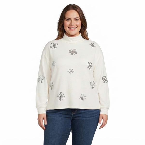 Plus Size Tru Self Long Sleeve Sequin Snowflake Sweater alternate view