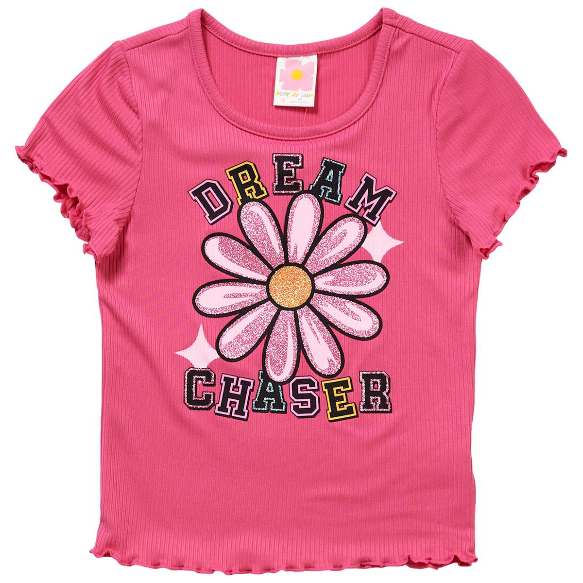 Girls (7-16) Belle du jour Ribbed Baby Tee w/ Glitter Flower