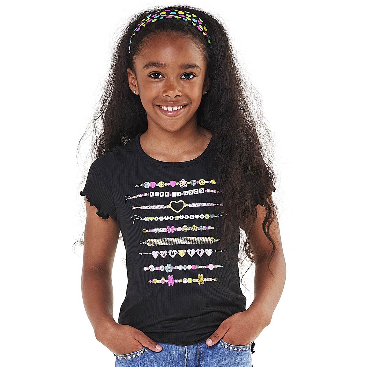 Girls (7-16) Belle du jour Ribbed Baby Tee w/Bracelet Graphics