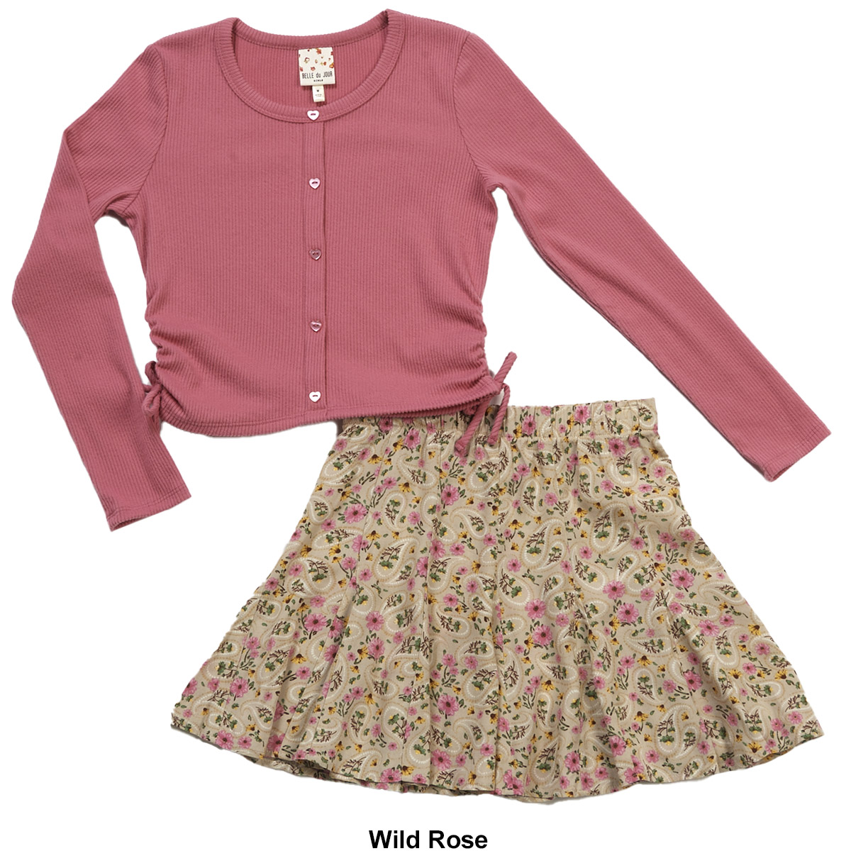 Girls (7-16) Belle Du Jour Cinched Sides Top & Floral Skirt Set