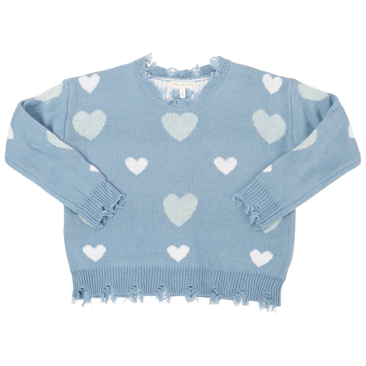 Girls (7-16) Belle Du Jour Distressed V-Neck Heart Sweater