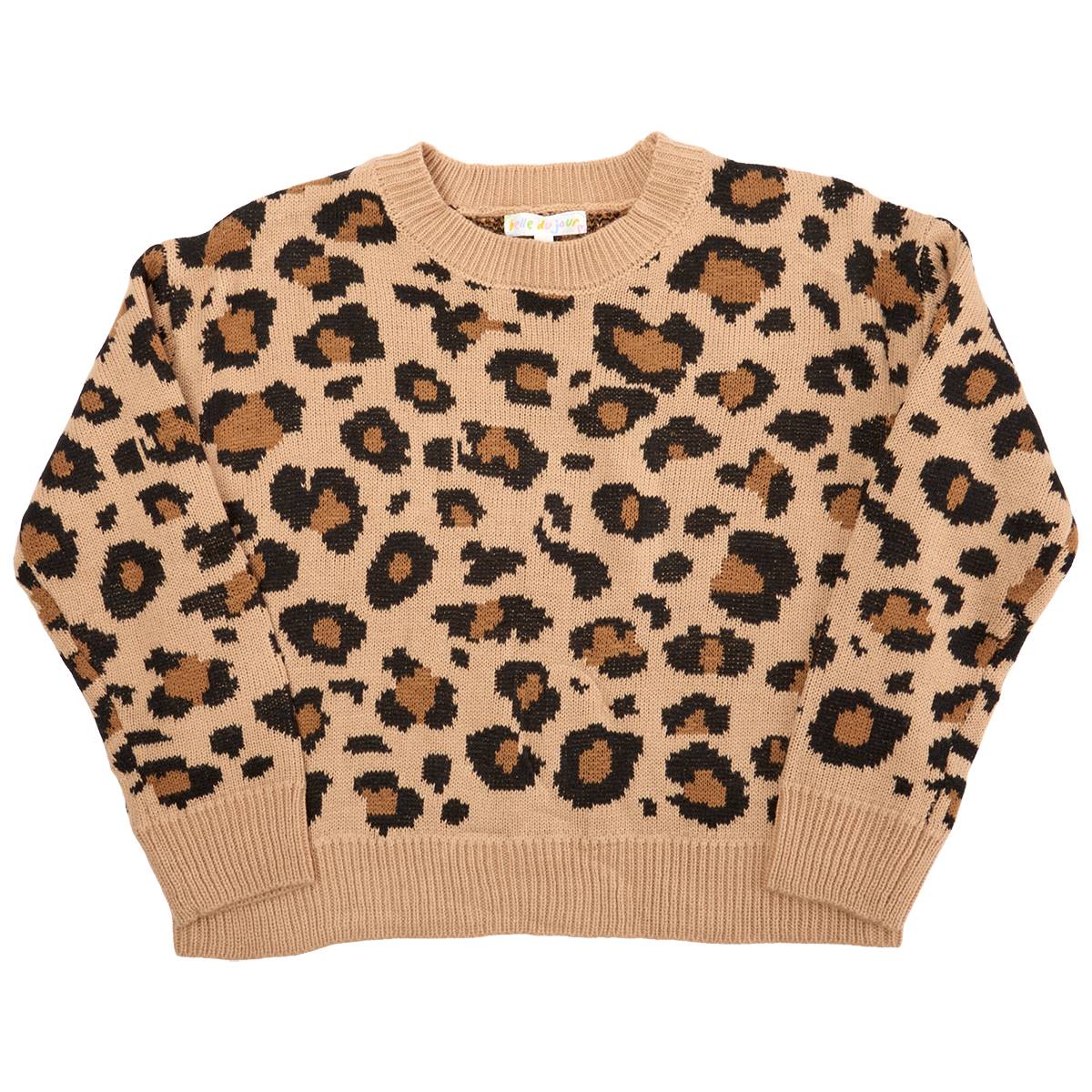 Girls (7-16) Belle Du Jour Crew Motif Leopard Sweater