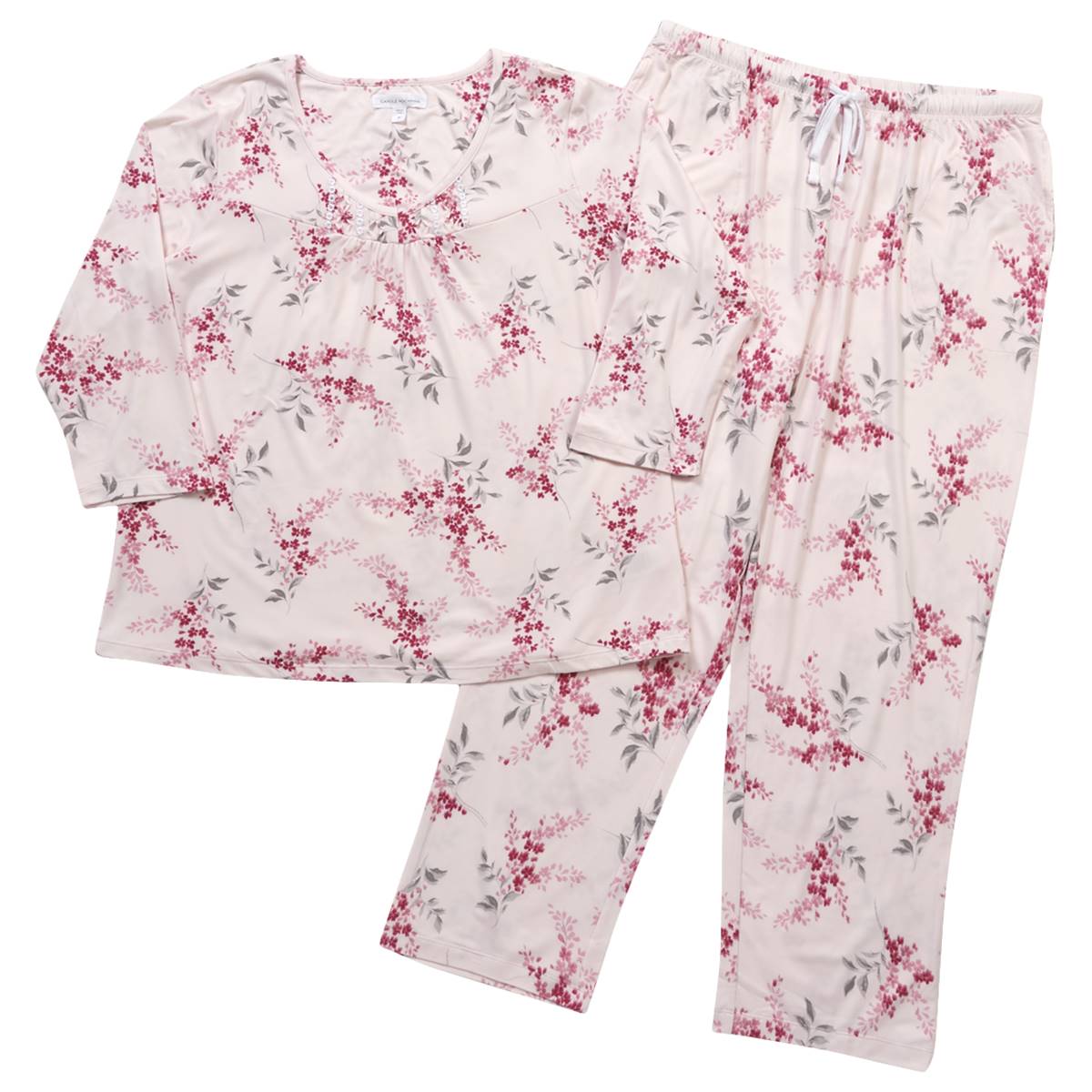 Womens Carole Hochman 3/4 Sleeve Etched Floral V-Neck Pajama Set