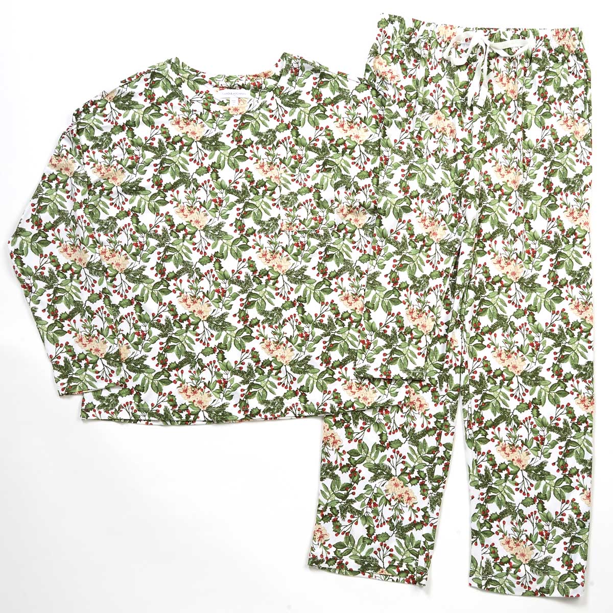 Petite Carole Hochman Long Sleeve Holly Jolly Pajama Set