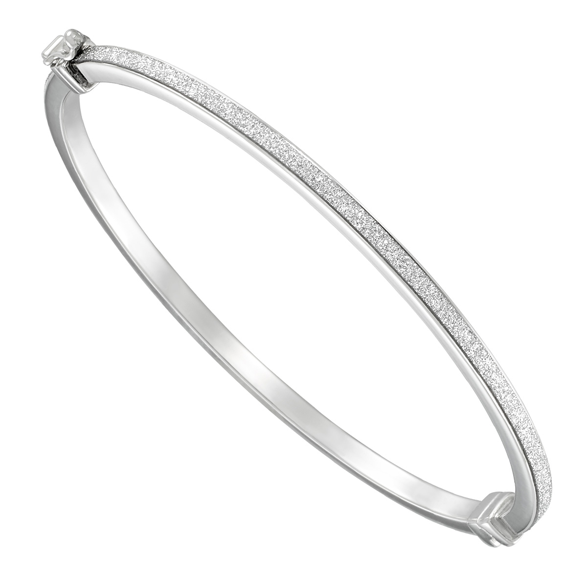 7in. Gold One(tm) 1kt. White Gold Glitter Bangle Bracelet