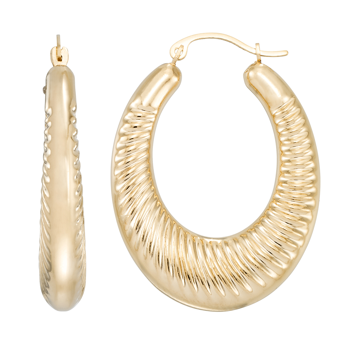 Evergold 14kt. Gold Over Resin 27x22mm Oval Rib Hoop Earrings