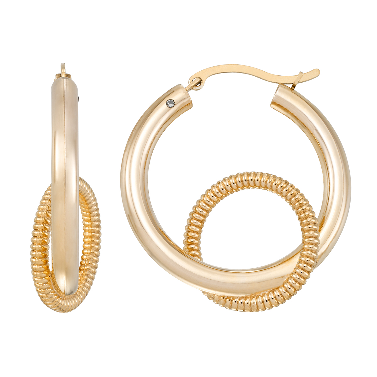 Evergold Gold Over Resin Double Interloop Textured Hoop Earrings