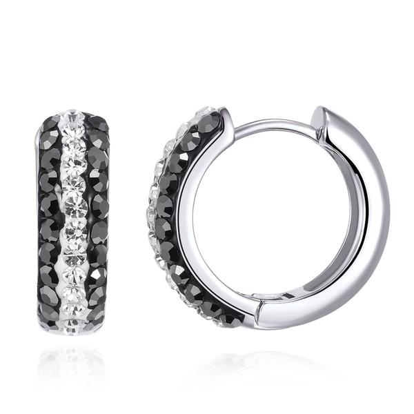 Sterling Silver Jet & Clear Crystal Huggie Hoop Earrings