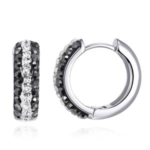 Sterling Silver Jet & Clear Crystal Huggie Hoop Earrings