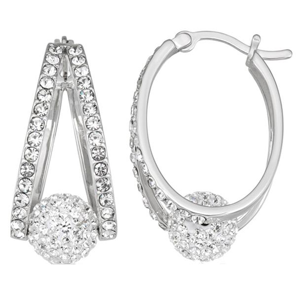 Sterling Silver & Crystal Spinner Ball Hoop Earrings