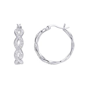 Sterling Silver & Crystal Twisted Hoop Earrings