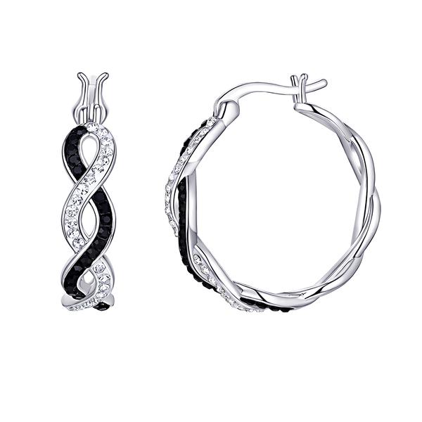 Sterling Silver Crystal Black & White Twisted Hoop Earrings