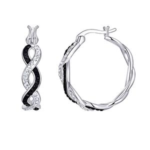 Sterling Silver Crystal Black & White Twisted Hoop Earrings