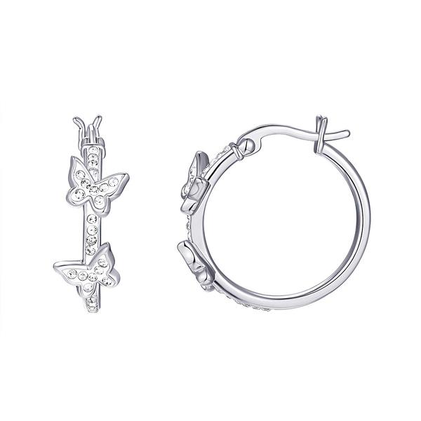 Sterling Silver Pave Crystal Butterfly Hoop Earrings