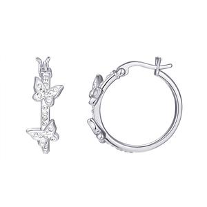 Sterling Silver Pave Crystal Butterfly Hoop Earrings