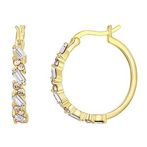 Clear Baguette & Round Crystals Hoop Earrings