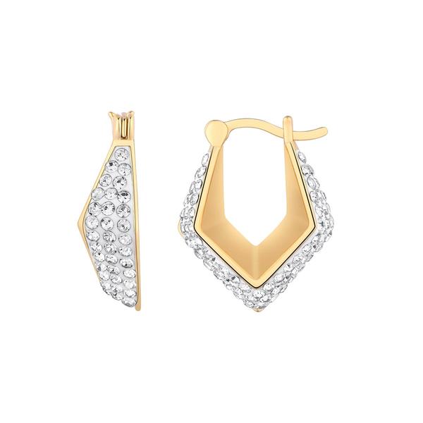 Gold over Silver Pave Crystal Pentagonal Hoop Earrings