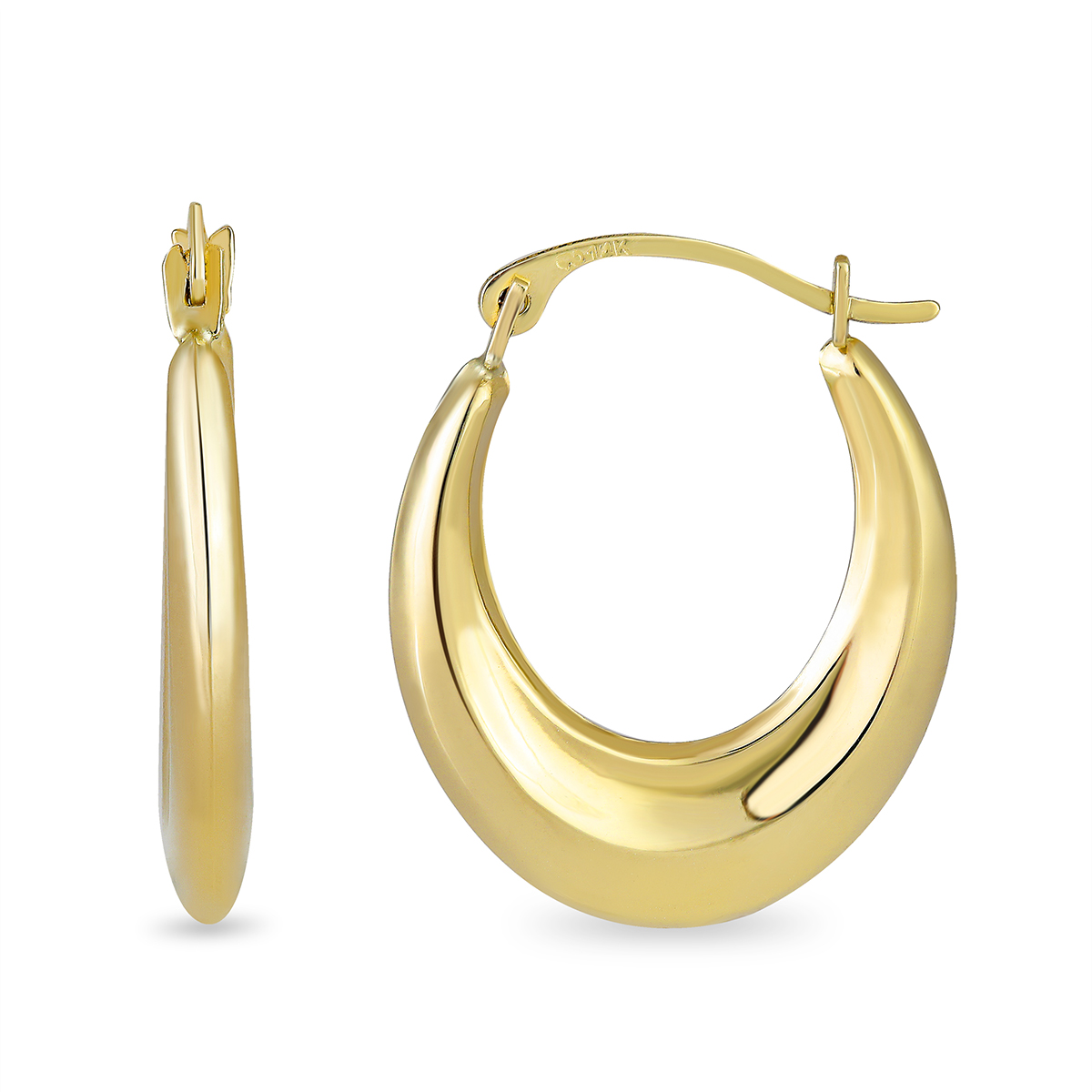 Candela 14kt. Oval Hoop Earrings W/ Modern Knife Edge Silhouette