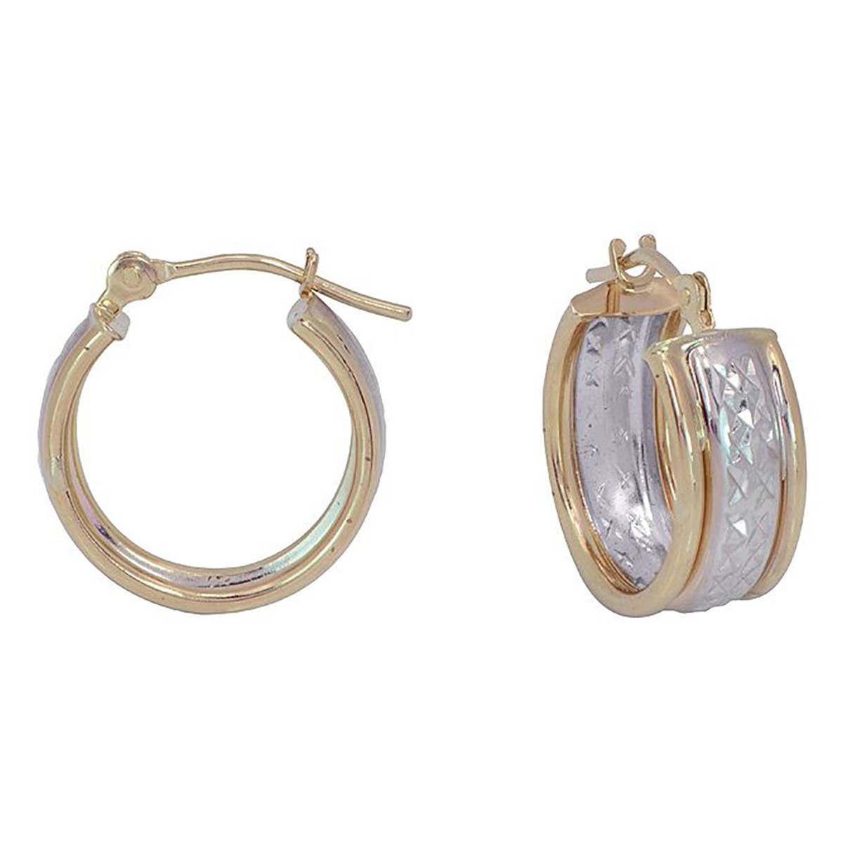 Candela 14kt. Two-Tone 2-Row X Diamond-Cut Hoop Earrings