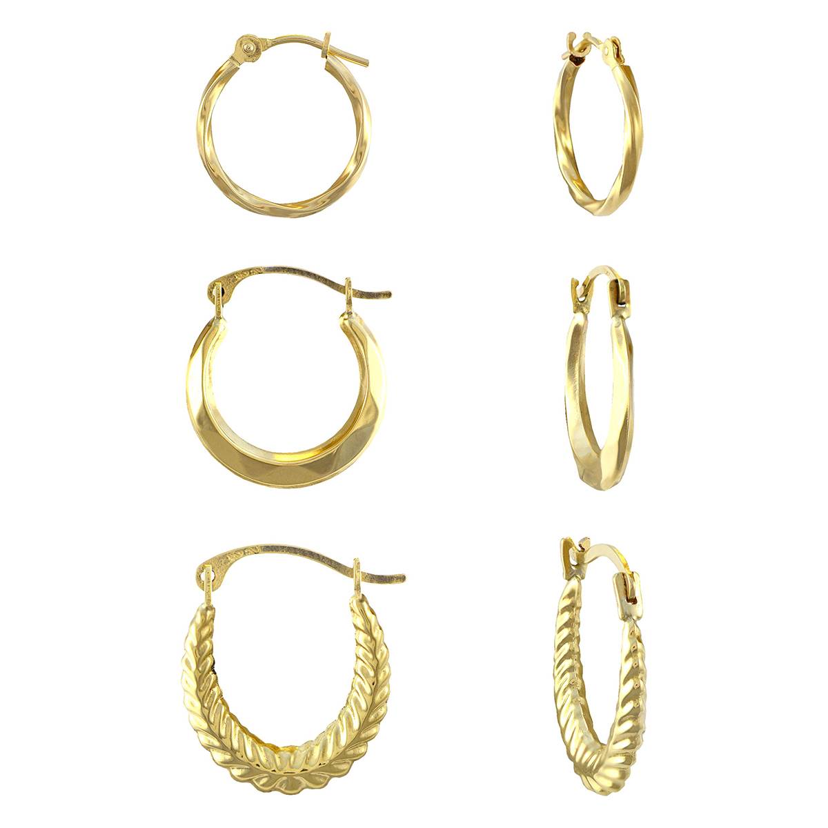 Candela 3pr. 14kt. Polished Hoop Earrings Set