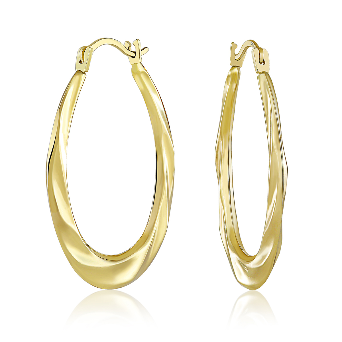 Candela 14kt. Oval Hoop Earrings With Fluted Detail