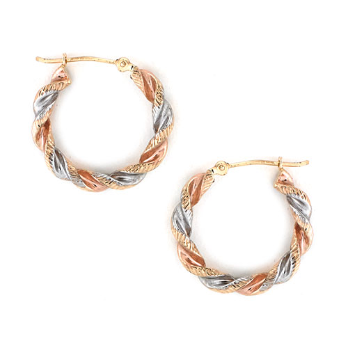 Candela 14kt. Tri-Tone Twisted Hoop Earrings