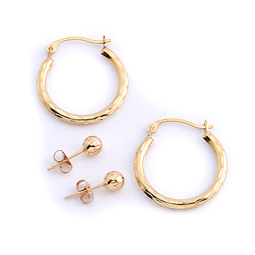 Candela 14kt. 2pr. Hoop & Ball Earrings Set