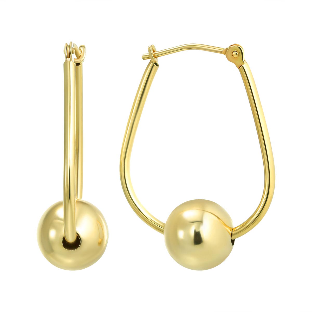 14kt. Gold Tapered Oval Hoop Earrings W/ Ball