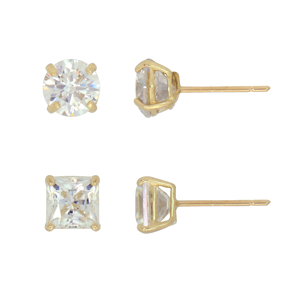 Candela 14kt. Stunning 6mm & 7mm 2pr. Set CZ Stud Earrings Set