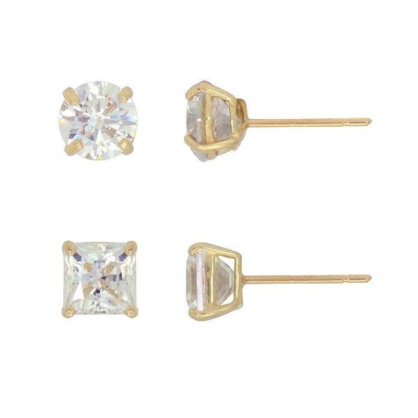 Candela 14kt. Stunning 6mm & 7mm 2pr. Set CZ Stud Earrings Set