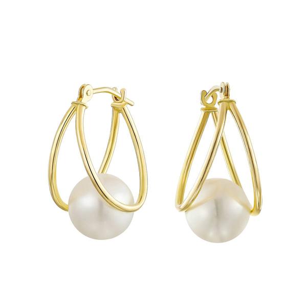 Candela 14kt. Gold Hoop Earrings w/Pearl Center