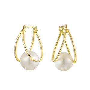 Candela 14kt. Gold Hoop Earrings w/Pearl Center