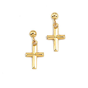 Candela Drop Cross Earrings 14kt. Gold