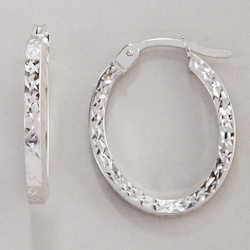 Candela 14kt. White Gold Oval Square Diamond Cut Earrings