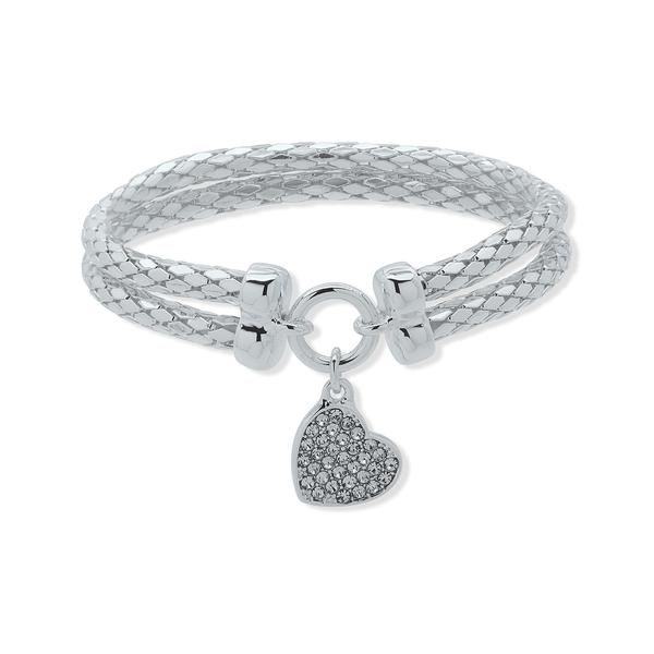 Nine West Silver-Tone Crystal Double Stretch Heart Bracelet