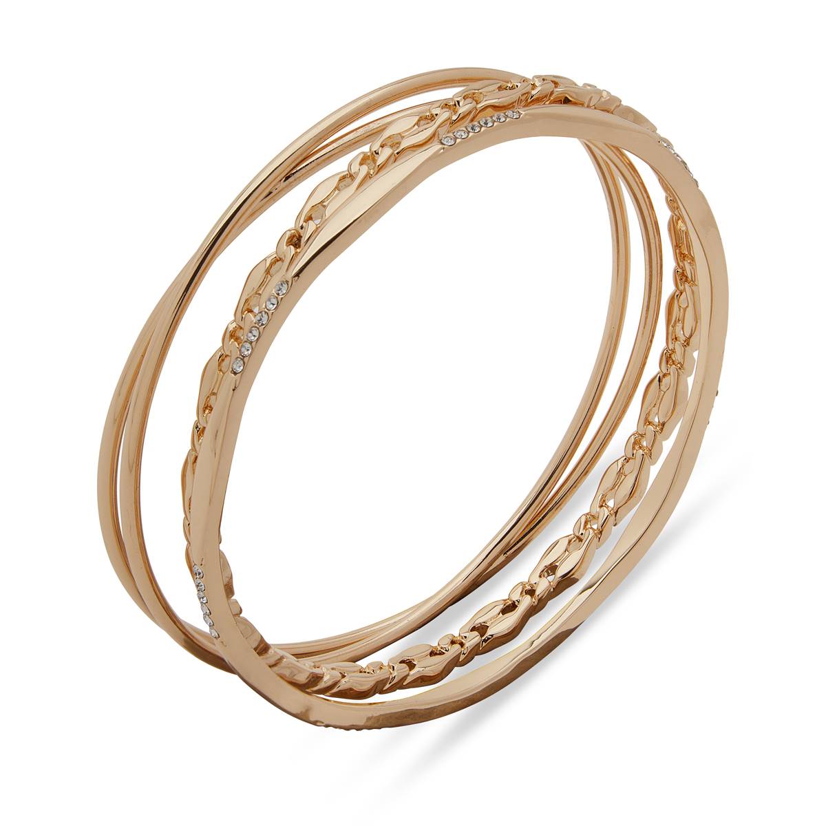 Nine West Gold-Tone Crystal Bangle Bracelets - Set Of 3