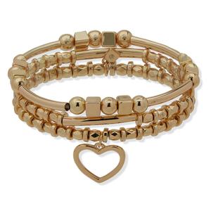 Nine West Gold-Tone Heart Charm Beaded Bracelet Set alternate view