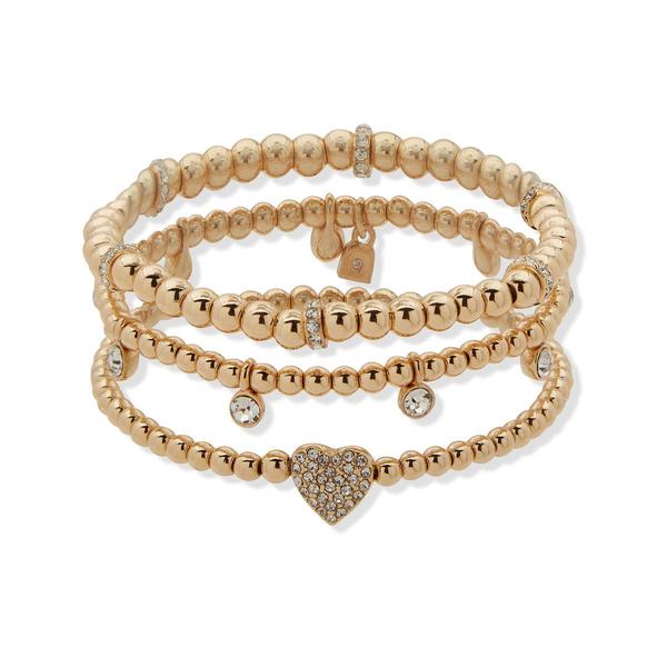 Nine West Gold-Tone Crystal Pave Heart Charm Stretch Bracelet