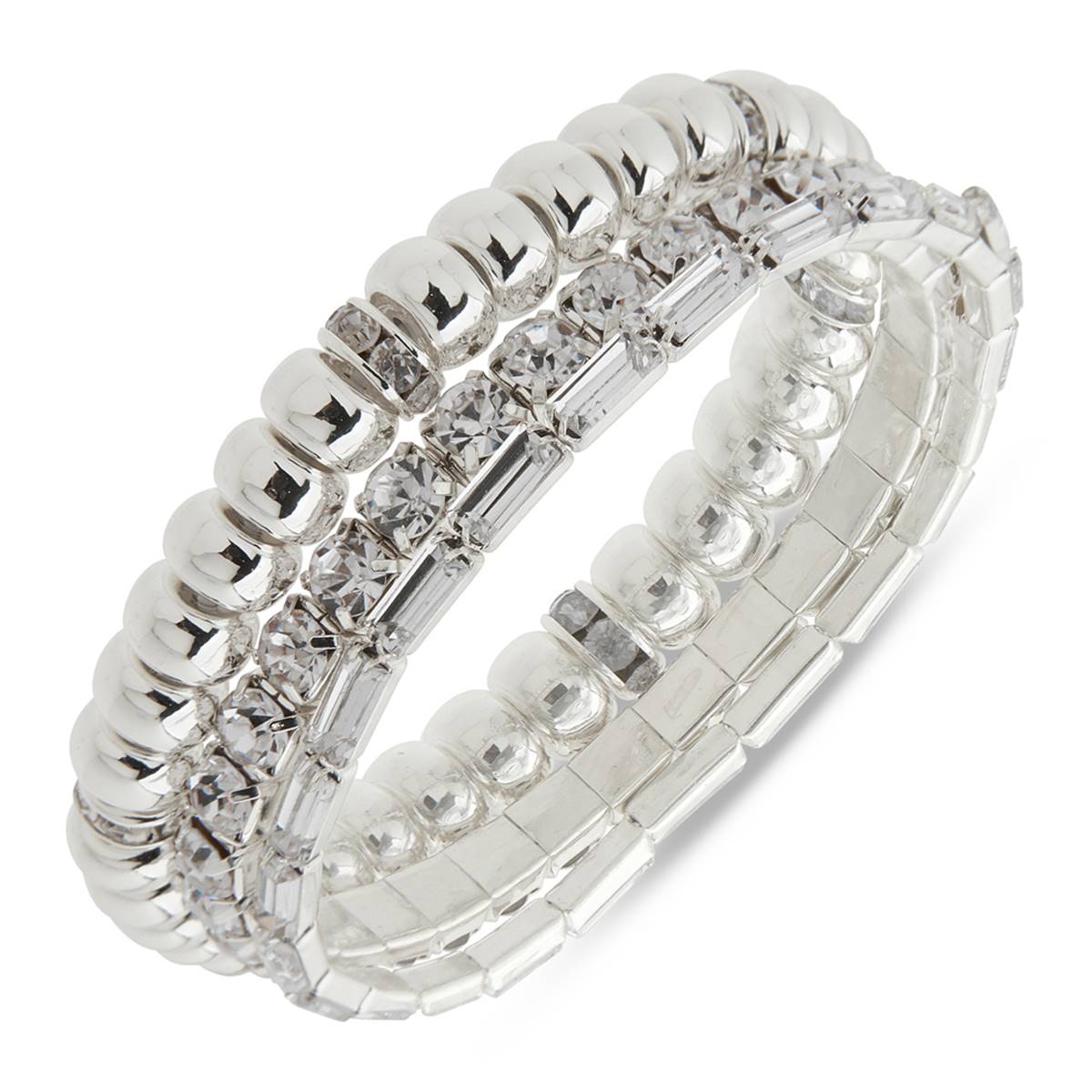 Nine West 3pc. Silver-Tone Crystal Baguette Stretch Bracelet Set