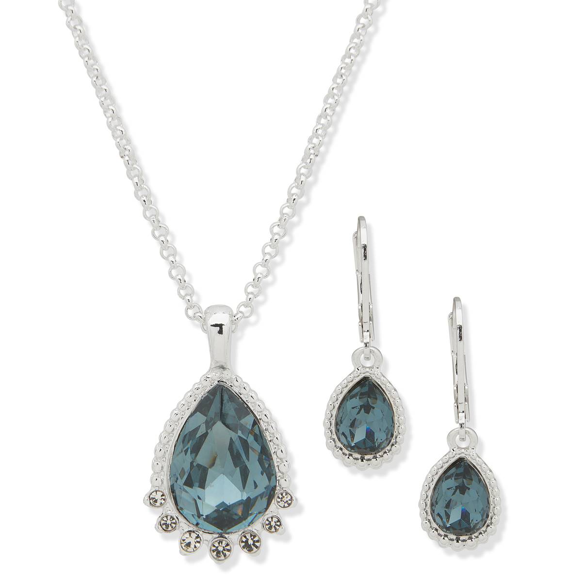 Nine West Silver-Tone & Blue Teardrop Pendant & Drop Earrings Set