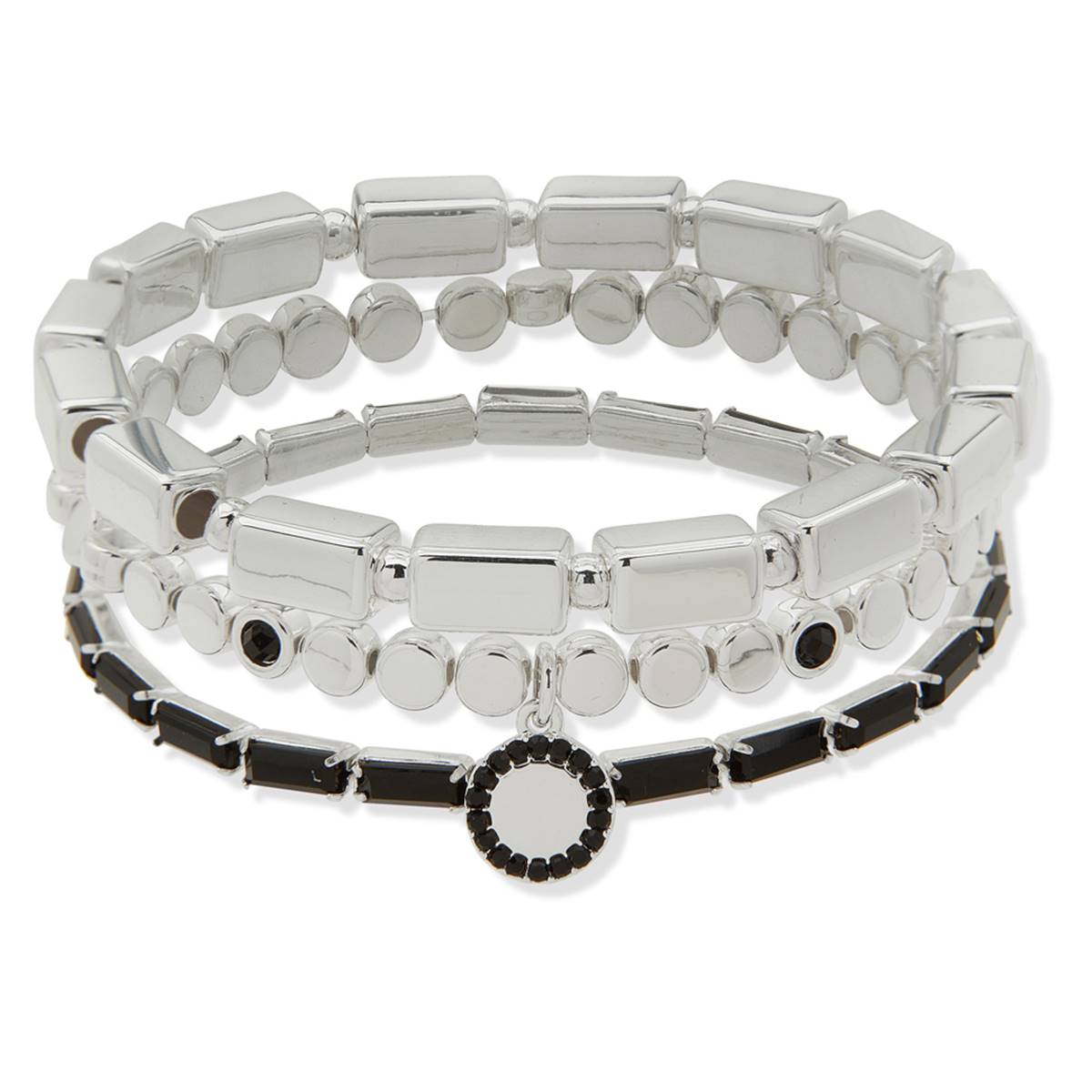 Nine West 3pc. Silver-Tone & Jet Beaded Stretch Bracelets