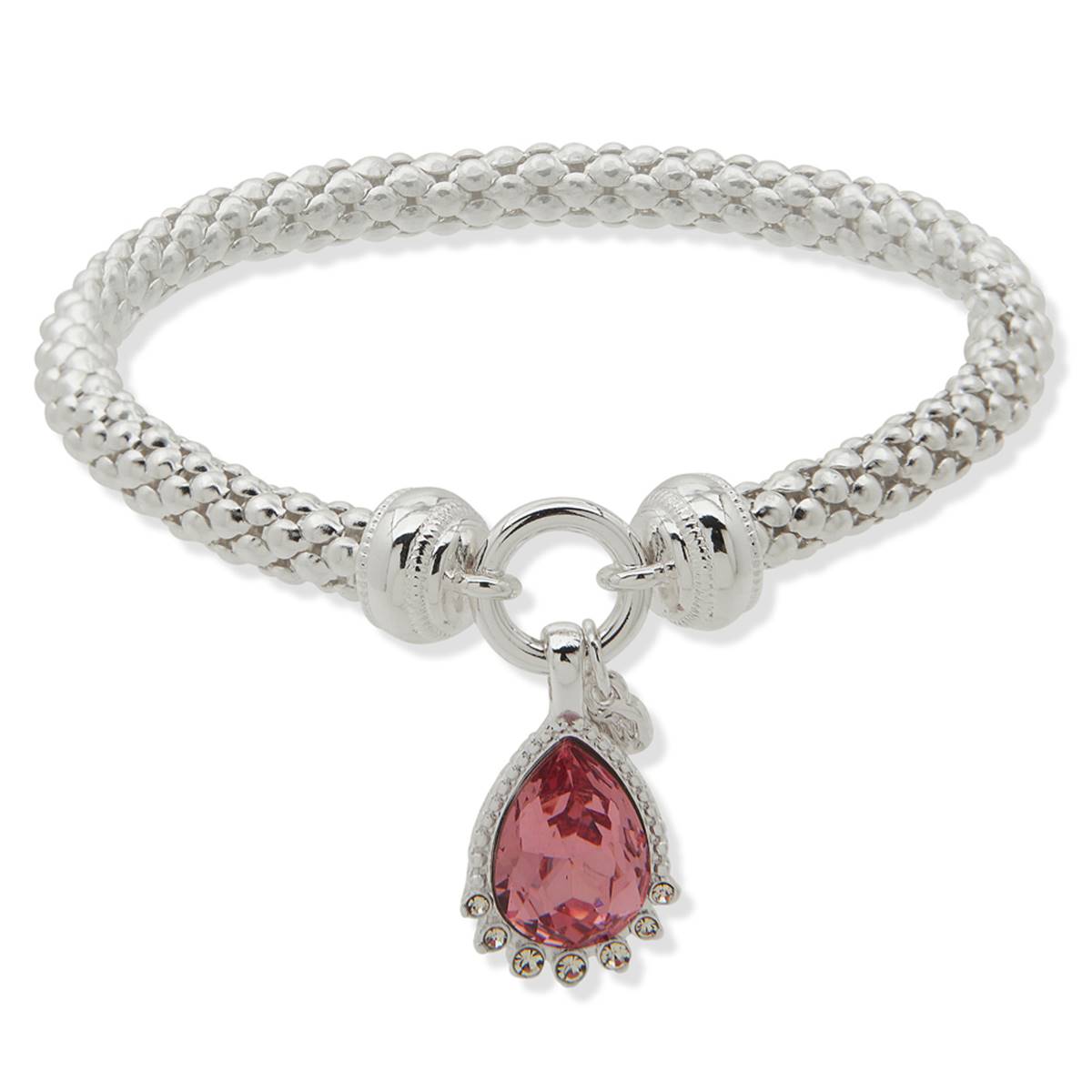 Nine West Silver-Tone Pink Stone Popcorn Stretch Bracelet