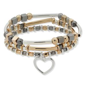 Nine West 3pc. Tri-Tone Heart Charm Stretch Bracelet Set