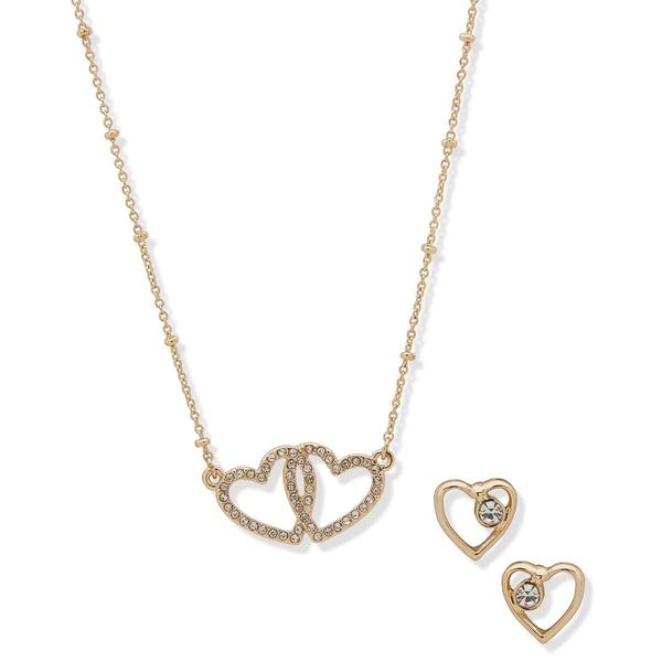 Nine West Gold-Tone Crystal Pave Heart Necklace & Earrings Set