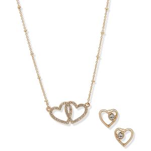 Nine West Gold-Tone Crystal Pave Heart Necklace & Earrings Set