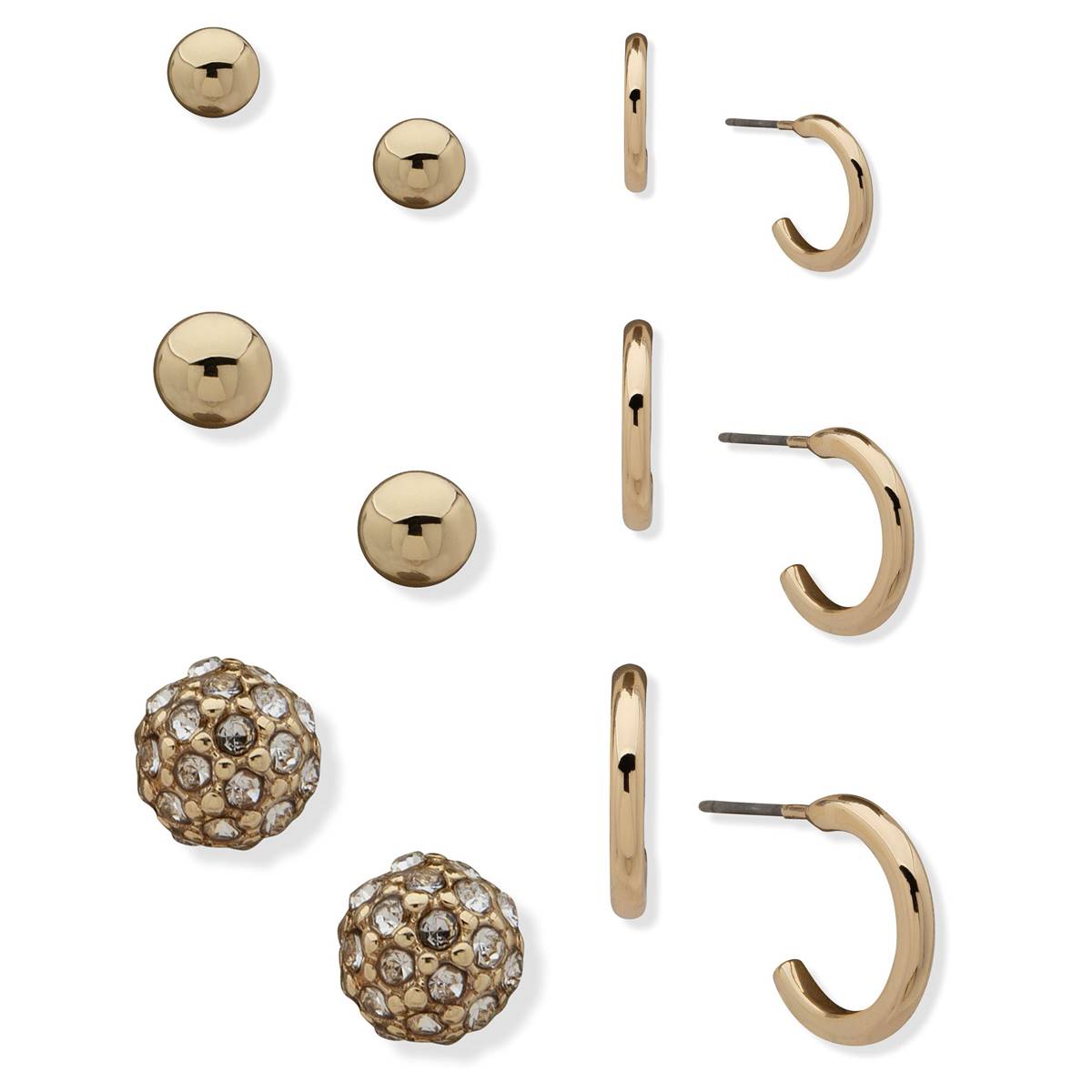 Nine West 6pr. Gold-Tone Polished Hoop & Ball Stud Earrings