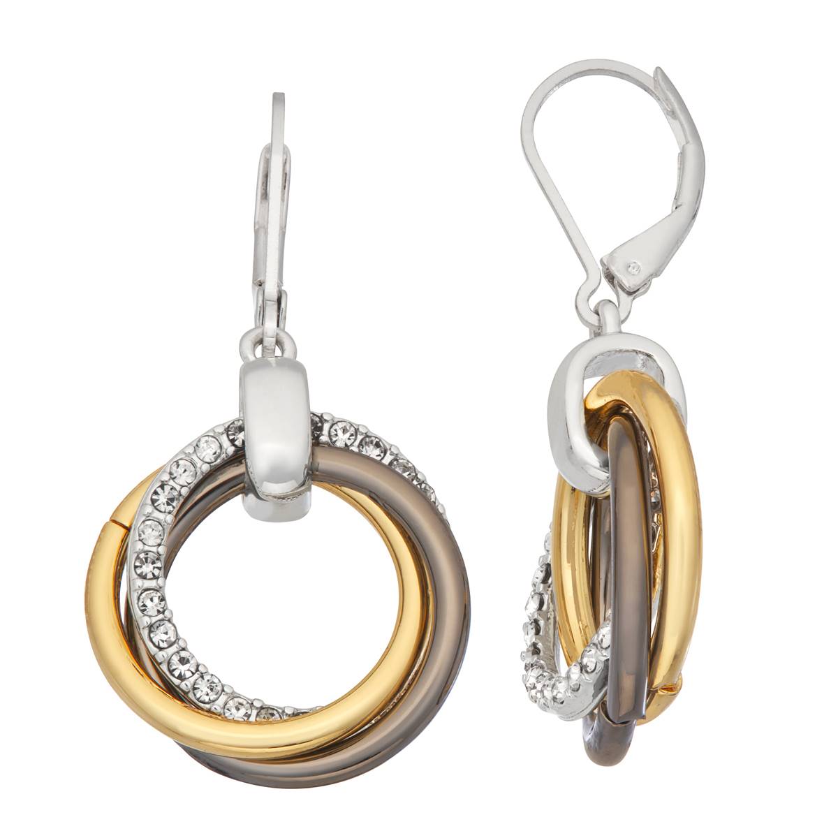 Nine West 1.26in. Tri-Tone Crystal Pave Ring Drop Earrings