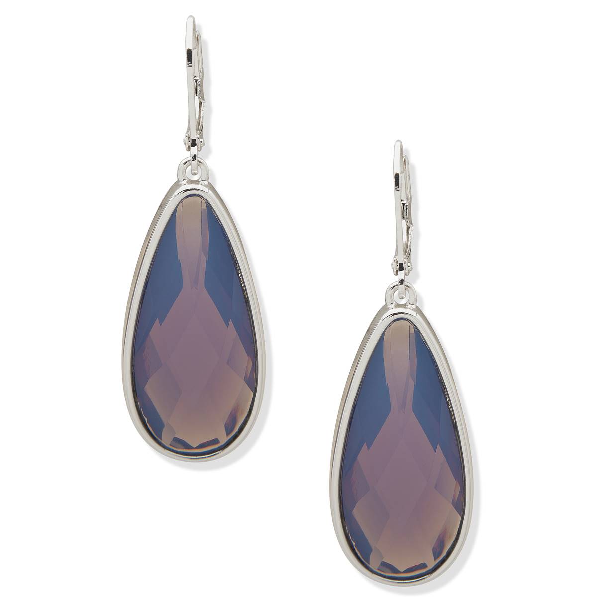 Nine West Silver-Tone Tanzanite Teardrop Leverback Earrings