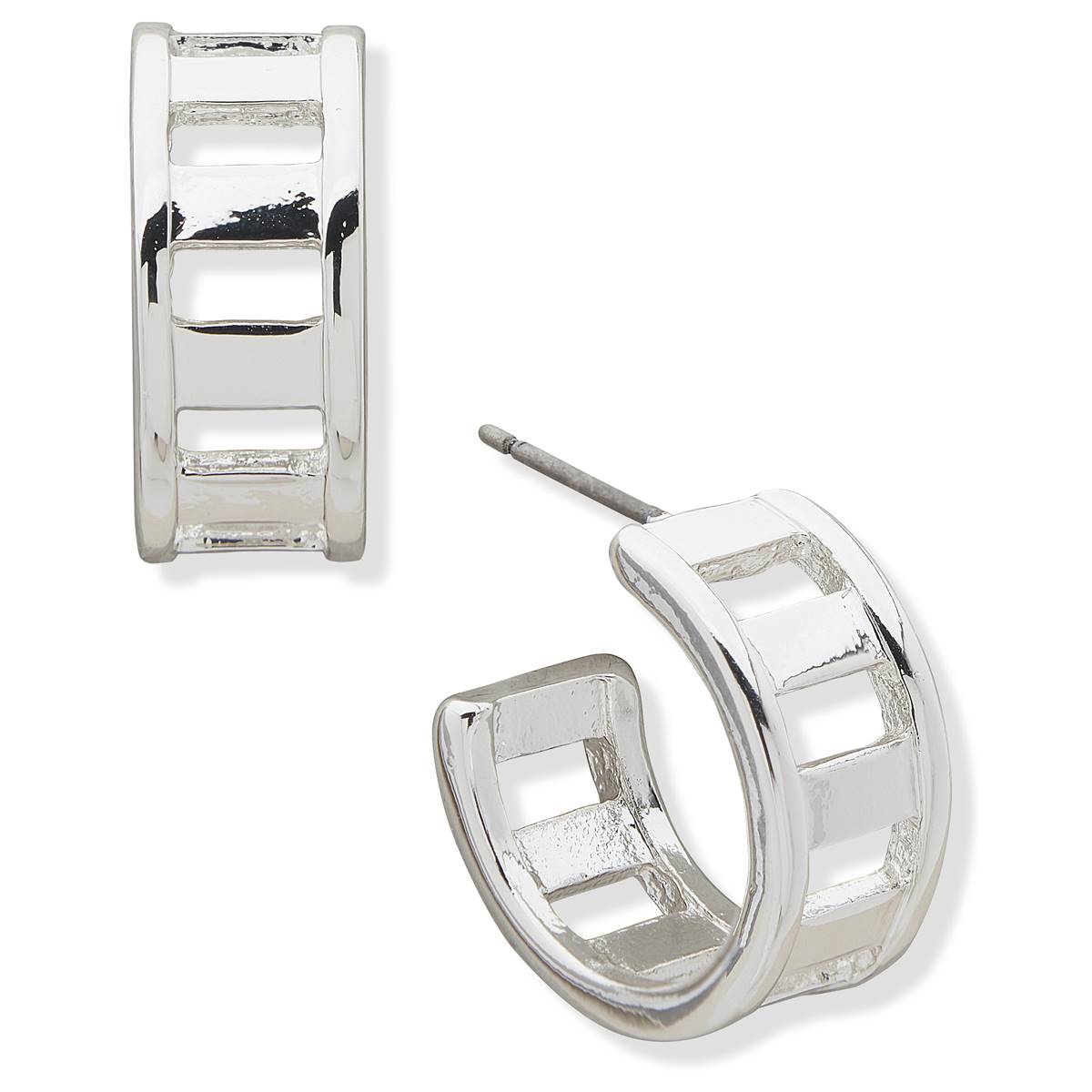 Nine West Silver-Tone Bar Huggie Post Earrings