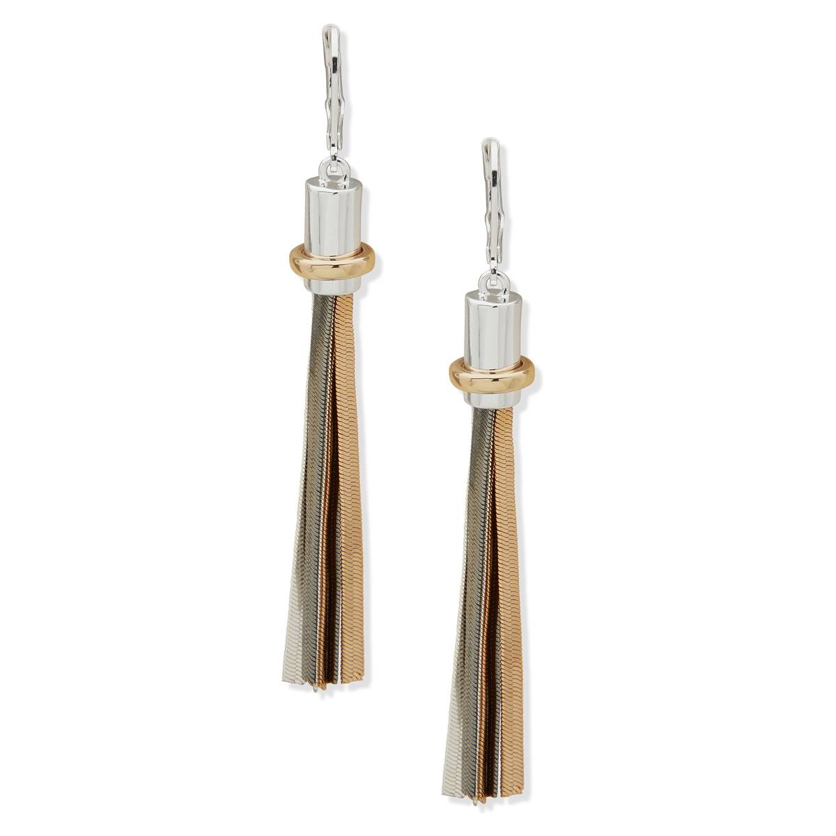 Nine West Tri-Tone Tassel Linear Leverback Drop Earrings